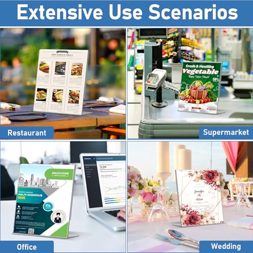 Acrylic Sign Holder 8.5x11 Inches, 10 Pack Clear Plastic Table Flyer Display Stand, L-Shape Vertical Menu Paper Holder Stand, Clear Picture Photo Flyer Display Stand for Restaurants, Store Fair,Office - size: 10 Pack-L Shape-8.5X11