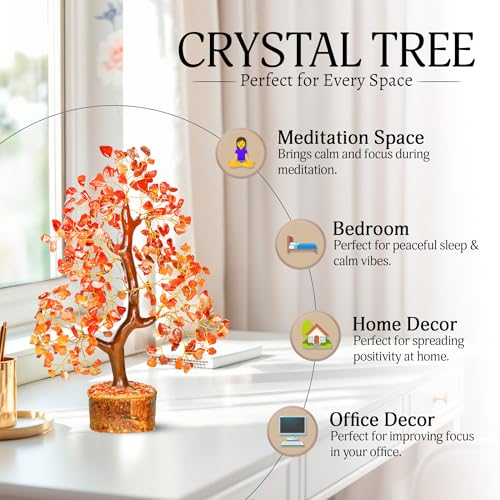 Carnelian Crystal Tree - Home Decor - Bonsai Tree - Tree of Life Decor - Spiritual Decor - Crystal Decor - Good Luck Gifts - Meditation Accessories - Money Tree - Desk Decor - Good Luck Charms - color: Carnelian Golden Wire