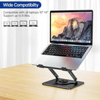 BESIGN LS11 Laptop Stand with 360° Rotating Base, Ergonomic Adjustable Notebook Riser, Foldable Computer Holder Compatible with 10-14" Laptops (Black)