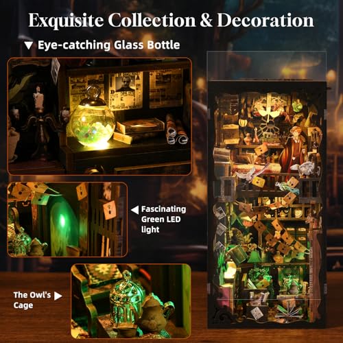 TOYQI Book Nook Kit, Book Nook Kits for Adults, DIY Miniature Dollhouse Kit 3D Wooden Puzzle Booknook Bookend with LED Light - style: MAGICIAN'S HOUSE
