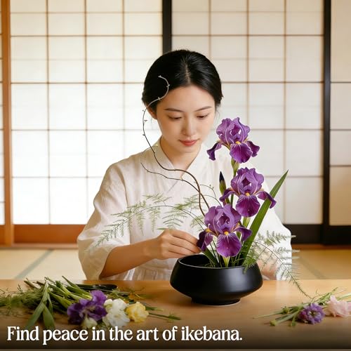Ceramic Flower Pot Flower Arrangement Set Japanese Ikebana Floral Art Supplies Handmade Flower Bowl Decorative Flower Vase for Centerpieces (Small Black) - color: Small Black