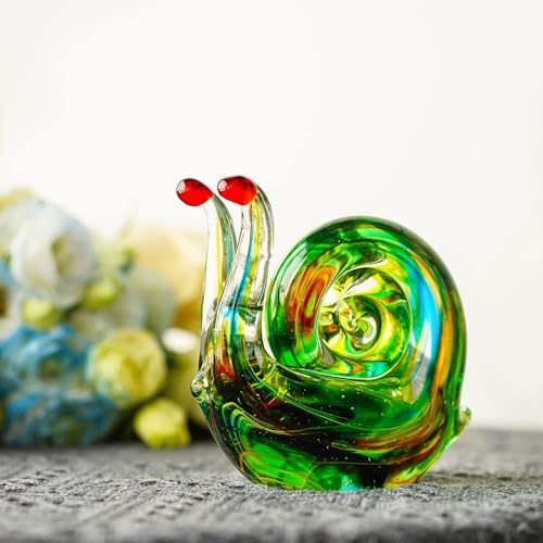 QFkris 4.4inch Blown Glass Snail Figurine Collectibles Handcrafted Glass Animal Paperweight Home Art Statue Decoration for Women