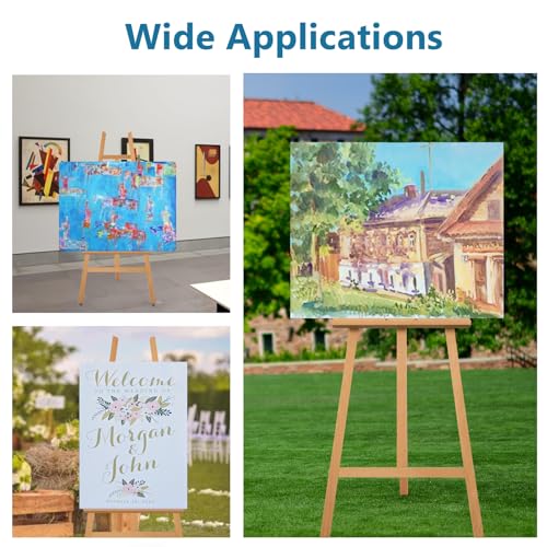 A - Frame Wooden Display Easel - Adjustable Lyre Beechwood Studio Easel Stand Holding Canvas Up to 90", Inclinable Artist Floor Painting Easel for Artwork Painting, Natural - color: Natural