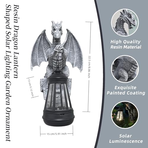Large Solar-Powered Dragon Statue, Outdoor Decoration - 9-inch Garden Decor with Solar Light, Waterproof Wall Hanging, Resin Sculpture, Patio/Garden Decoration Gift