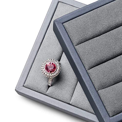 Oirlv Premium Leather Ring Display Stand Small Ring Tray Showcase Jewelry Display Home Organizer(Grey) - color: Grey