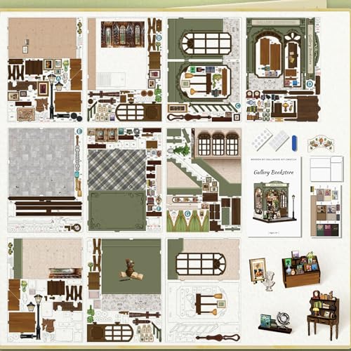 Fsolis Book Nook Kit – Booknook 3D Wooden Puzzles for Adults DIY Miniature Kit Tiny House Gifts for Book Lovers Women（Gallery Bookstore） - style: Gallery Bookstore
