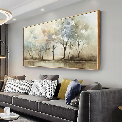 Abstract Wall Art Artwork Retro Trees Pictures Decor Canvas Painting Large Size Framed Ready to Hang Living Room Bedroom and Office Wall Decor 31x70 Inch - color: Light Color, size: 70"L x 31"W