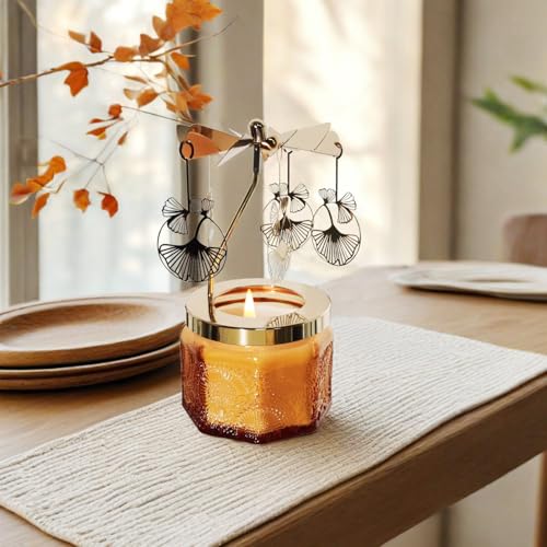 kingnero Lavender Scented Candle Carousel Rotary Candle Holder Spinning Tea Light Holder Birthday Gifts for Women, Mom, Wife, Girlfriend, Sister, Female Friends, (Ginkgo Leaf) - color: Ginkgo Leaf