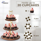Perco 3 Tier Wooden Cupcake Stand, Walnut Wood Tiered Display Stand for 20 Cupcakes – Rustic Dessert Table Display Set, Tiered Serving Tray for Weddings, Birthdays, Baby Showers & Events - color: Walnut Wood
