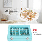 Vicoter Velvet Jewelry Box 24 Grid Jewelry Ring Display Organiser Box Tray Holder Earrings Storage Case for Girls Wife Mom Women (Light Blue) - color: Light Blue