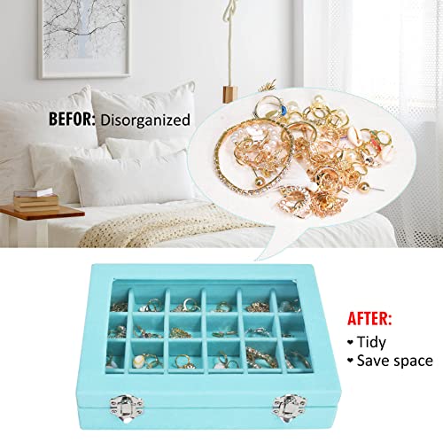 Vicoter Velvet Jewelry Box 24 Grid Jewelry Ring Display Organiser Box Tray Holder Earrings Storage Case for Girls Wife Mom Women (Light Blue) - color: Light Blue