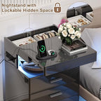 Treocho Led Nightstand with Hidden Space, Modern Night Stand with Charging Station, 3 Drawer Smart Nightstand with Glossy Finish, Tall Bedside Table with RGB Lights for Bedroom, Black - color: Black