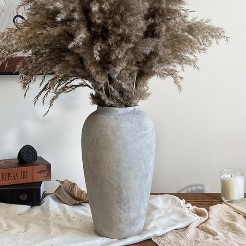 12 Inch Ceramic Rustic Farmhouse Vase, White Grey Handmade Pottery Vase for Living Room & Home Decor, Rustic Flower Vases for Table Centerpieces & Shelf Decoration, Wedding Gifts - color: White Gray, size: Small