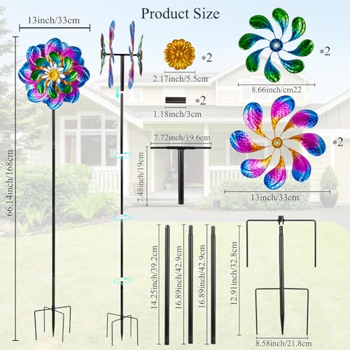 Metal Wind Spinners Outdoor,13'' Dia Purple Garden Wind Spinner & Sculpture,Waterproof Garden Windmill for Yard Art Decorations - size: 13'' Purple