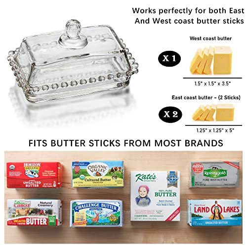 6.5'' Clear Glass Butter Dish with Handled Lid,Classic 2-Piece Design Butter Keeper For Countertop,Dishwasher Safe - size: 6.5 inches