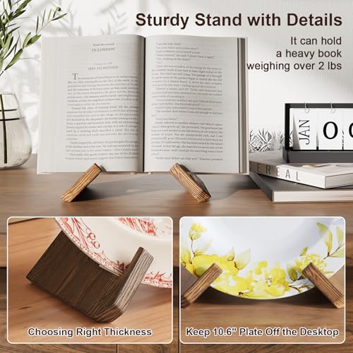 Wooden Plate Stands for Display, Wood Plate Holders for Displaying, Decorative Picture Frame Stand, Easel for Sign, Cookbook, Now Playing Vinyl Record, Recipe Book Holder for Photo, Plaque, Platter