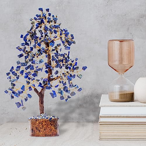 Lapis Lazuli Crystal Tree for Wisdom & Truth Décor for Home and Office | Handmade Bonsai for Communication & Clarity of Thought | Perfect Insight Gift for Loved Ones - color: Lapis Lazuli Golden Wire