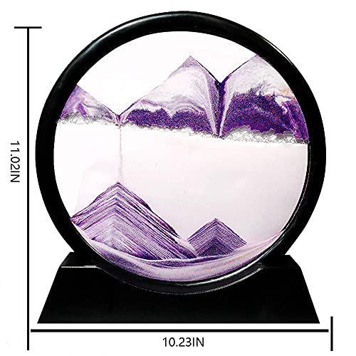 Muyan Moving Sand Art Picture Sandscapes in Motion Round Glass 3D Deep Sea Sand Art for Adult Kid Large Desktop Art Toys (Purple, 12 Inch) - color: Purple, size: 12 Inch