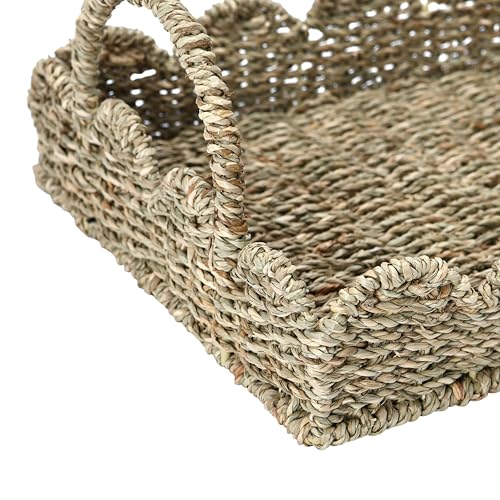 Household Essentials Seagrass Tray with Scalloped Edge, Natural - color: Natural Seagrass, size: 14" x 10" x 5"