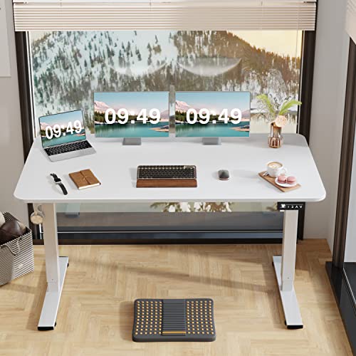 Furmax Electric Height Adjustable Standing Desk Large 55 x 24 Inches Sit Stand up Desk Home Office Computer Desk Memory Preset with T-Shaped Metal Bracket, White - color: White, size: 55 Inch