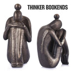 2-Piece Unique Decorative Thinker Girl Bookends, Modern Heavy Duty Nonskid Resin Book Stoppers for Home Office Desk, Living Room, Study Room, Creative Bookshelves, Desktop Ornaments (Bookends01)
