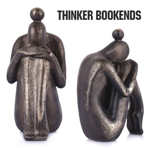 2-Piece Unique Decorative Thinker Girl Bookends, Modern Heavy Duty Nonskid Resin Book Stoppers for Home Office Desk, Living Room, Study Room, Creative Bookshelves, Desktop Ornaments (Bookends01)