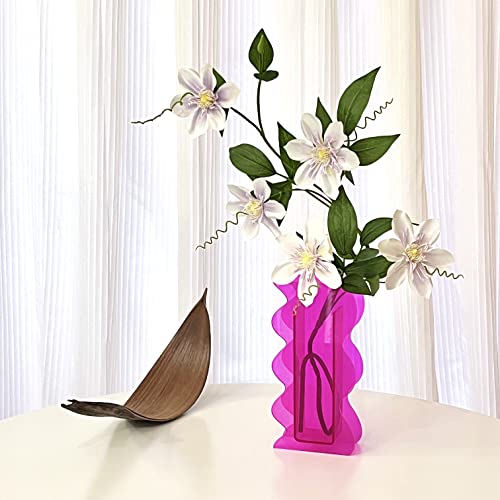Hot Pink Acrylic Vase, 8-Inch Wave Shaped, Modern Centerpiece, Home Office Decor - color: Hot Pink