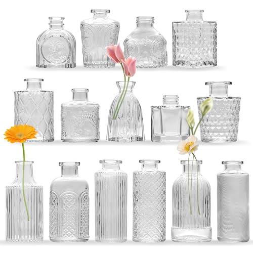 15 Pcs Glass Bud Vase Set,Assorted Clear Glass Vases for Flower Centerpieces Wedding & Party Decor,Home Table Decorations,Bud Vases in Bulk for Housewarming - color: Clear Glass Vase