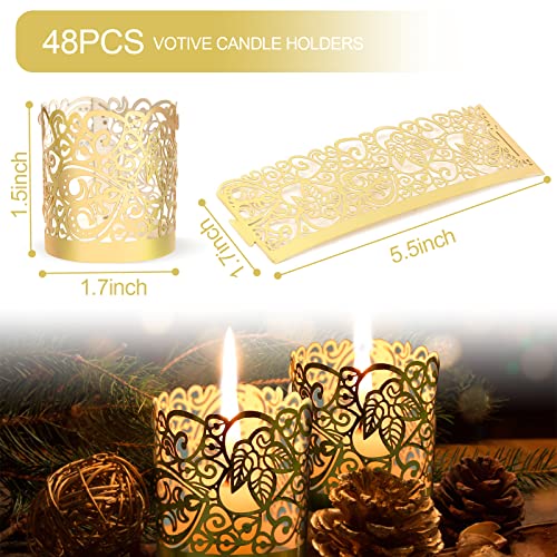 LOVEINUSA 48pcs Votive Candles Holders Wraps, Gold Tea Light Candle Fairy Home Decoration (No Bottom) - color: Gold