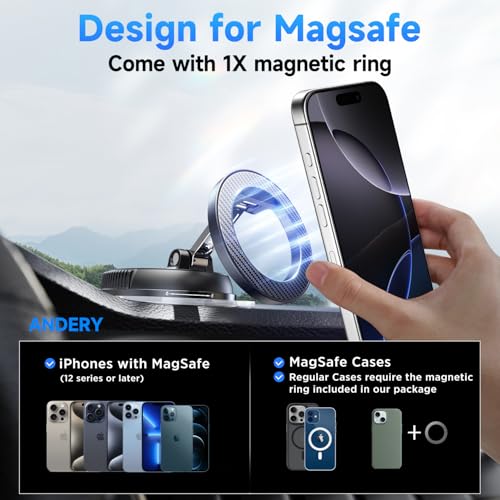 ANDERY Car Phone Holder for Magsafe [78+LBS Strongest Suction & 2400gf Magnetic] 360° Adjustable Car Phone Mount, Phone Holders for Your Car for iPhone 17 Pro Max 16 15 14 13 12 Plus Air, Carbon Fiber - color: Carbon Fiber