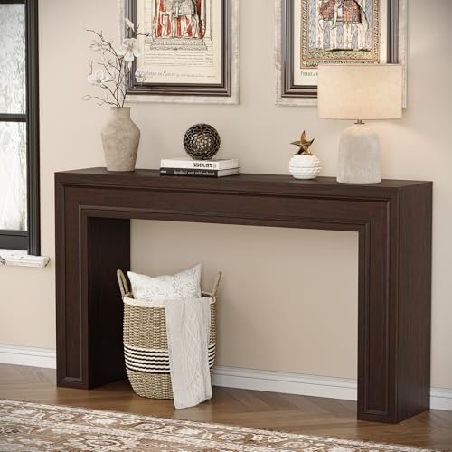 Rresyet 55 Inch Long Console Table, Sofa Table Behind Sofa, Wooden Entryway Table, Farmhouse Entryway Table for Entry, Hallway, Living Room (Cherry) - color: Cherry