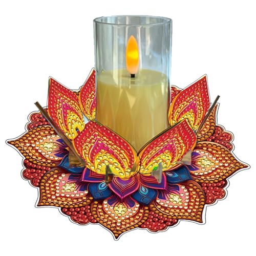 DIY Diamond Art Painting Candlestick Holders 5.71in Mandala Flower Shape Desk Candle Tray Tabletop Ornaments for Wedding Ramadan Party Home Table Centerpiece-Mandala12 - color: Mandala12