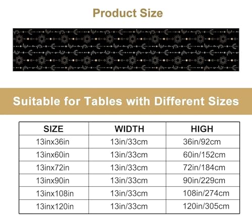 Boho Moon Star Table Runner Cosmic Objects Connected by Lines Modern Abstract Farmhouse Kitchen Dining Table Decoration for Home Party Decor Table Runners 13x36in - color: Black-golden, size: 13x36in