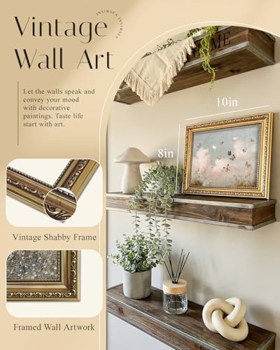 InSimSea Vintage Gold Framed Wall Art for Living Room, Butterfly Cloud Nursery Wall Decor, 8x10 inch Small Field Landscape Canvas Prints for Bedroom Shelf Gift, Home Farmhouse Decor - color: Butterfly Realm, size: 10"L x 8"W