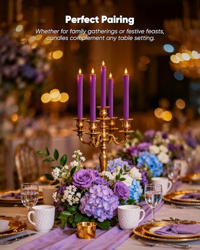 Homemory 6 Pcs Real Wax Purple Flameless Taper Candles with Remote Timer, 9.6 Inches LED Fake Candlesticks, LED Candle with 3D Flickering Flame for Romantic Wedding, Dinner, Xmas Anniversary Decor - style: Mysterious - Purple 9.6"