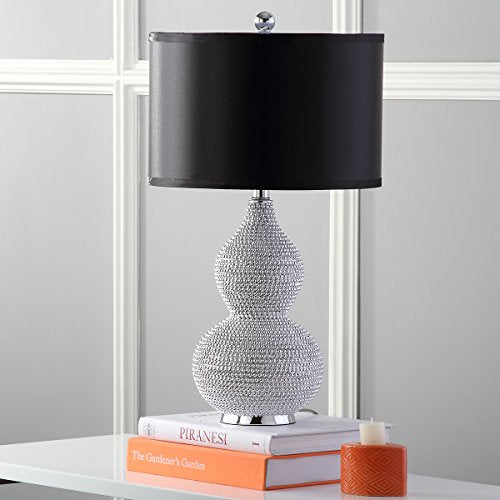 SAFAVIEH Lighting Collection Nicole Modern Silver Bead Base/ Black Shade 25-inch Bedroom Living Room Home Office Desk Nightstand Table Lamp Set of 2 (LED Bulbs Included) - color: Silver/Black - Set of 2