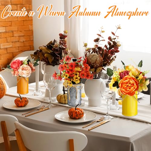Rustic Vase for Table Centerpieces 4.33 Inch Small Petite Flower Vase with Twine Bow Vintage Farmhouse Decor for Wedding Reception Dining, Home Galvanized Metal Buckets(Yellow, Orange, Iron,12 Pcs) - color: Yellow, Orange, Iron