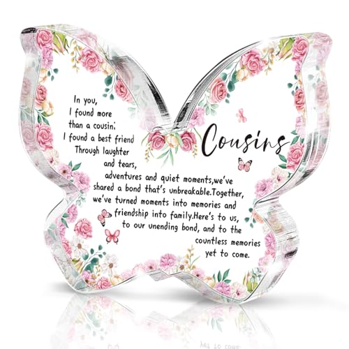 Butterfly Shaped Acrylic Gift for Cousin, Pink Flower Christmas Decoration Accessories, Butterfly Home Decoration, Acrylic Souvenir Birthday Gift for Cousin - color: cousin