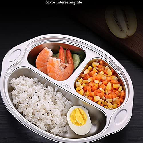 Set of 2 Stainless Steel Divided Platter Dinner Tray 3 Sections Dinner Plates - 304 Stainless steel metal plate for Campers, and for Portion Control - size: H3C (3 Sections)