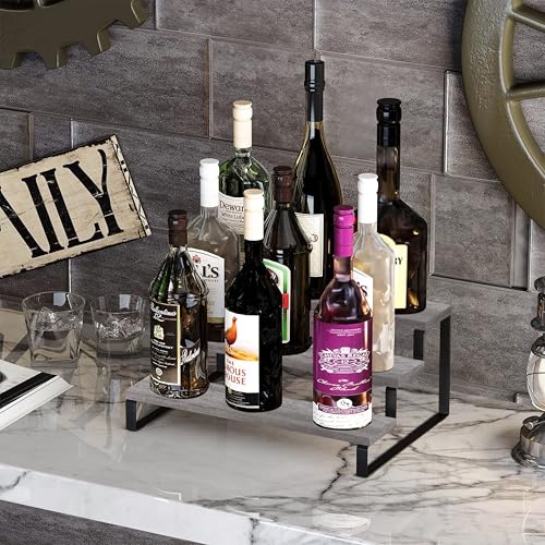 YINMIT Wooden Display Riser Stand, Tiered Perfume and Cologne Organizer Stand, 3 Tier Spice Rack Organizer, Rustic Display Shelf for Candles (3 Tier,Grey) - color: 3 Tier,Grey