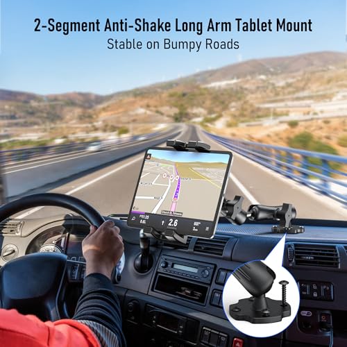 Aluminum Heavy Duty Tablet Mount Car Holder Dashboard for Truck/Vehicle/Desk/Wall, 360° Adjustable Dual Arm iPad Stand Holder Mount for 4.7"-12.9" iPad Pro/Air/Mini/Samsung Galaxy Tab - size: Dual arm