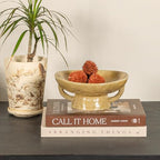 Creative Co-Op Stoneware Footed Pedestal/Bowl with Handles, Reactive Glaze, Taupe - color: Taupe, size: 8.0" Round x 3.75" Tall