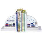My Bambino Personalized Bookends for Kids | Bookends White Wood Book Ends for Children's Books (Train) | Custom Name Book Ends | Nursery & Kids Room Gift - color: Train