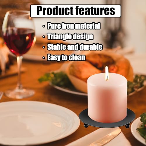 8 PCS Iron Plate Candle Holder,Candle Stand for LED & Wax Candles,Black Candle Holders Iron Plate,4" Decorative Pillar Candle Plate for Incense Cones Spa Weddings