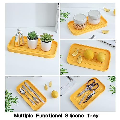 MicoYang Silicone Kitchen Sink Organizer Tray for Multiple Usage,Easy Clean,Eco-Friendly Sponges Holder for Kitchen Bathroom Counter or Sink,Dish Soap Dispenser,Scrubber,Bottle,Cup Yellow 10”x 5.3” - color: Yellow, size: 10" x 5.3" x 0.7"