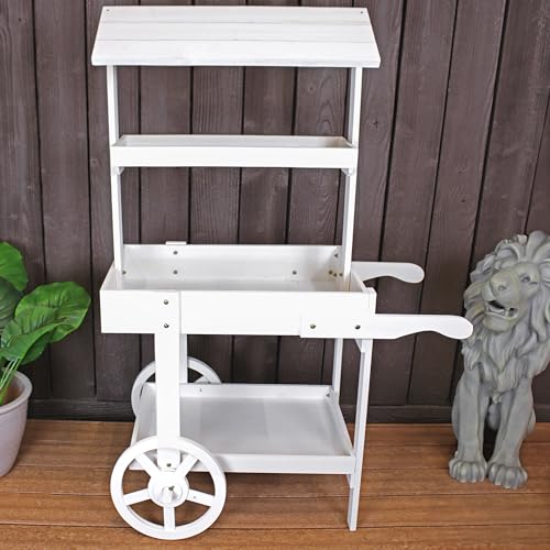 Sunnydaze Flower Cart Display Stand with Wheels - Dessert Candy Cart - Market Flower Display Stand - 2 Shelves - Fir Wood - White - color: White