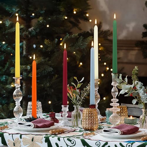 YOROXRG 24 Colored Taper Candles, 7-8 Hours Burn Time, Unscented, Smokeless and Dripless, 0.75 x 10 Inch Dinner Candle Set for Household, Wedding, Party and Home Décor Candlesticks - color: Colors-24