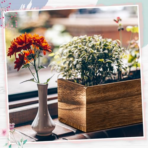 Dandat 6 Set Wooden Boxes for Centerpieces 16x4 Inch Rectangle Wooden Planter Box Rustic Wood Planter with Removable Plastic Liner Floral Foam Blocks for Centerpieces Home Wedding Garden Decor - size: 16x4 Inch