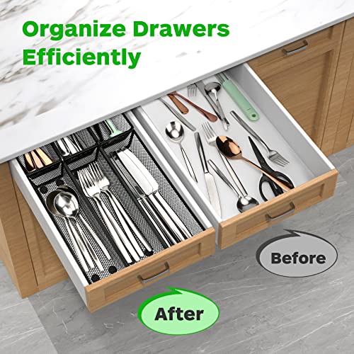 Smgmg Silverware Drawer Organizer, Silverware Organizer for Drawer, 6 Pack Utensil Organizer for Kitchen Drawers, Kitchen Drawer Organizer for Large Utensils with Interlocking Arm (9.6 * 3 * 2 inch) - color: Black, size: 9.6 * 3 * 2 Inches