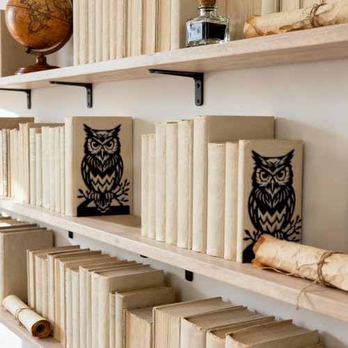 Peacoblue Metal Bookends for Shelves, Modern Decorative Heavy Duty Study Book Ends Stoppers for Office, Desk, Shelf, Room 5.3"x4.3"x7.9" Cast Iron Simple Tall Bookends 1 Pair (Owl on Tree Branch) - style: Owl on Tree Branch